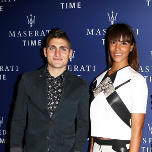 Marco Verratti et Shy'm assistent à la soirée de présentation de la montre Epoca Squelette par Maserati Time au Motor Village. Paris, le 22 octobre 2015.