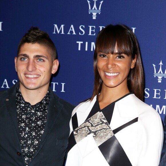 Marco Verratti et Shy'm assistent à la soirée de présentation de la montre Epoca Squelette par Maserati Time au Motor Village. Paris, le 22 octobre 2015.