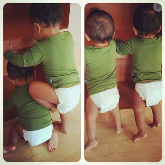 Zoe Saldana poste une photo de ses jumeaux, Cy et Bowie. (photo le 28 octobre 2015)