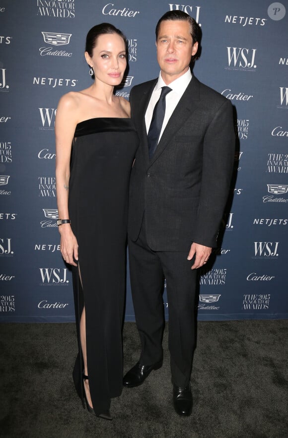 Angelina Jolie et son mari Brad Pitt assistent aux WSJ. Magazine Innovator Awards 2015 au Musée d'Art Moderne de New York. Le 4 novembre 2015.