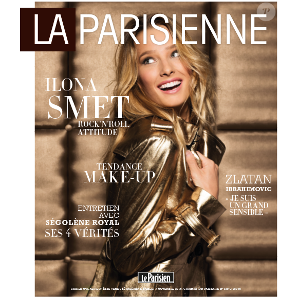 Ilona Smet en couverture du magazine La Parisienne, supplément mensuel gratuit du quotidien Le Parisien. Numéro du samedi 7 novembre 2015.