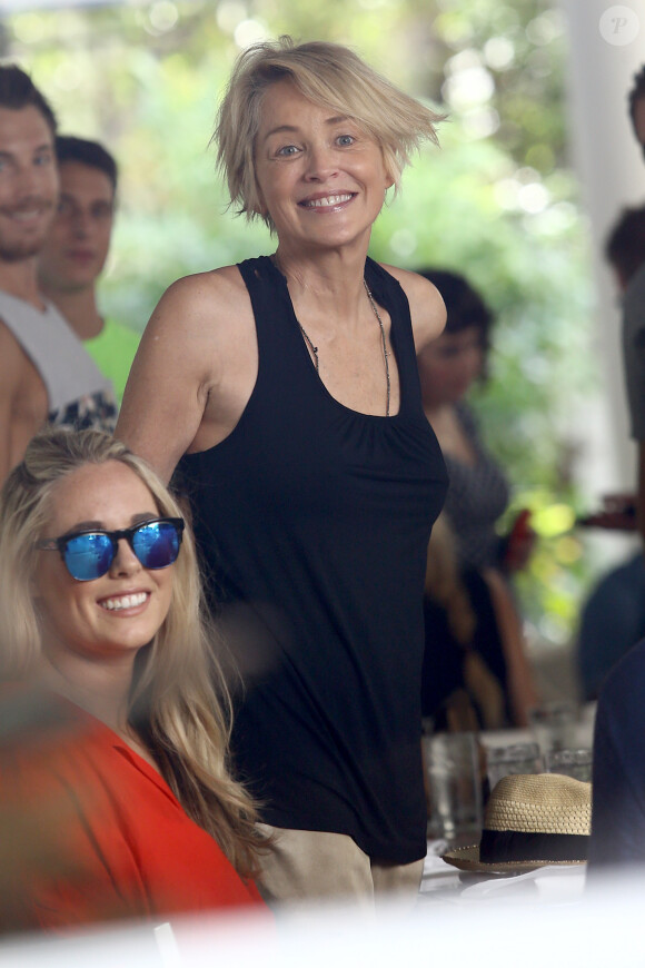 Sharon Stone est allée déjeuner avec un homme mystérieux et des amis à Miami, le 8 novembre 2015