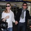 Melissa George et son compagnon Jean-David Blanc arrivent à l'aéroport de Nice, le 15 mai 2015 pour le 68e Festival International du Film de Cannes. 