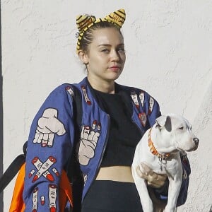 Exclusif - Miley Cyrus à la sortie d'un cabinet vétérinaire avec son chien à Studio City, le 10 novembre 2015