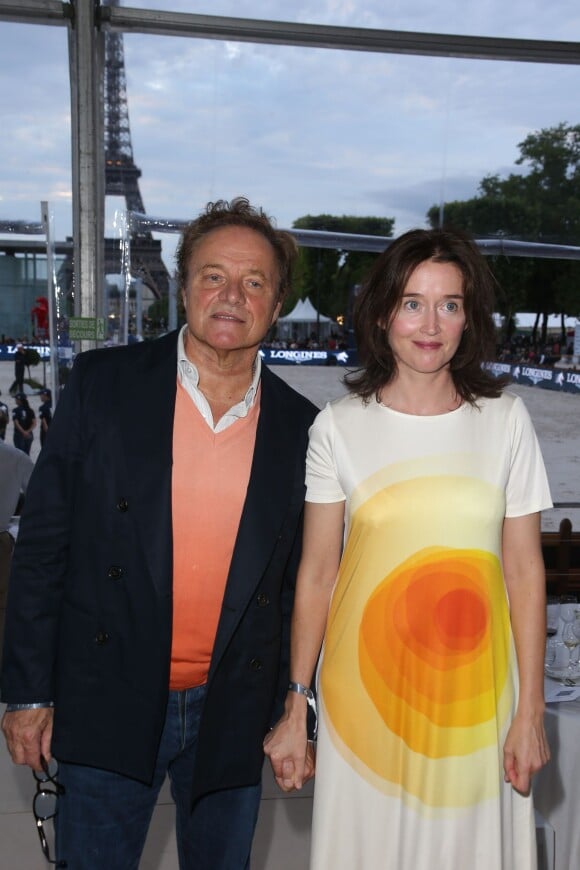 Exclusif - Guillaume Durand et sa femme Diane de Mac Mahon - Jour 2 - Longines Global champions tour Paris Eiffel Jumping, présenté par Gucci, au Champ de Mars à Paris le 5 juillet 2014.
