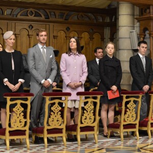 Pierre Casiraghi et sa femme Beatrice Borromeo, Charlotte Casiraghi, la princesse Alexandra de Hanovre et Louis Ducruet - La famille princière de Monaco en la cathédrale lors de la fête nationale de Monaco. Le 19 novembre 2015 © Charly Gallo / Palais Princier Monaco / Bestimage