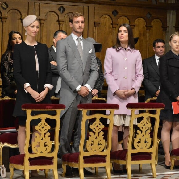 Pierre Casiraghi et sa femme Beatrice Borromeo, Charlotte Casiraghi, la princesse Alexandra de Hanovre et Louis Ducruet - La famille princière de Monaco en la cathédrale lors de la fête nationale de Monaco. Le 19 novembre 2015 © Charly Gallo / Palais Princier Monaco / Bestimage