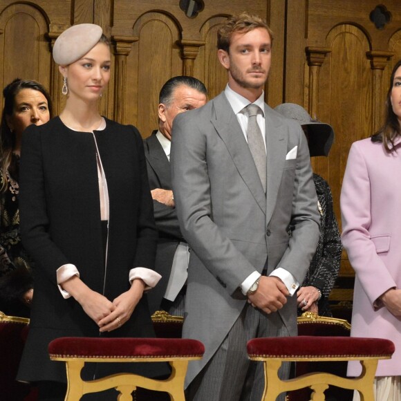 Pierre Casiraghi et sa femme Beatrice Borromeo, Charlotte Casiraghi, la princesse Alexandra de Hanovre et Louis Ducruet - La famille princière de Monaco en la cathédrale lors de la fête nationale de Monaco. Le 19 novembre 2015 © Charly Gallo / Palais Princier Monaco / Bestimage