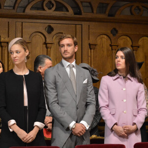 Pierre Casiraghi et sa femme Beatrice Borromeo, Charlotte Casiraghi, la princesse Alexandra de Hanovre et Louis Ducruet - La famille princière de Monaco en la cathédrale lors de la fête nationale de Monaco. Le 19 novembre 2015 © Charly Gallo / Palais Princier Monaco / Bestimage