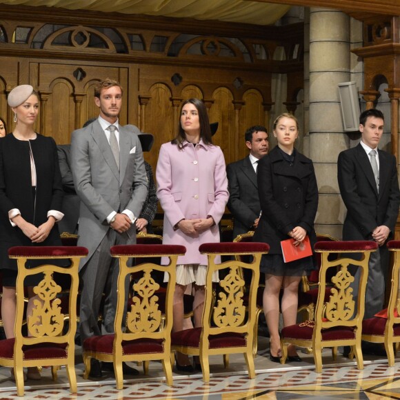 Pierre Casiraghi et sa femme Beatrice Borromeo, Charlotte Casiraghi, la princesse Alexandra de Hanovre et Louis Ducruet - La famille princière de Monaco en la cathédrale lors de la fête nationale de Monaco. Le 19 novembre 2015 © Charly Gallo / Palais Princier Monaco / Bestimage