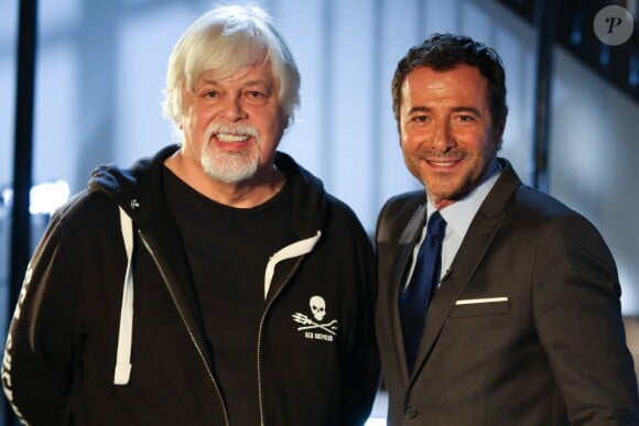 Exclusif - Paul Watson (co-fondateur de Greenpeace et fondateur de Sea Shepherd), Bernard Montiel - Enregistrement de l'émission "Animaux Stars", qui sera diffusée en juin 2016 sur la chaîne TV Animaux, au Bastille Design Center à Paris. Le 17 novembre 2015.