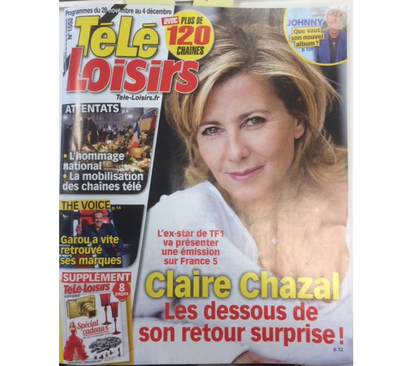 Magazine Télé-Loisirs en kiosques le lundi 23 novembre 2015.