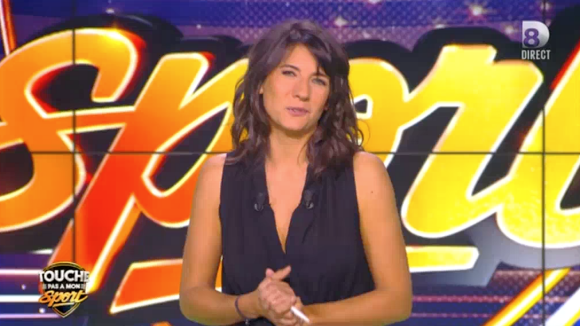 Estelle Denis face à son compagnon Raymond Domenech dans son émission "Touche pas à mon sport" sur D8. Le 26 novembre 2015.