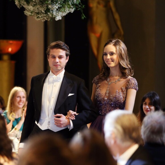 Exclusif - La comtesse Gloria de Limburg-Stirum (robe Zuhair Murad, bijoux Payal New York) et son cavalier le comte François de Limburg-Stirum lors de la Vingt-troisième édition du Bal au Palais de Chaillot à Paris, le 28 novembre 2015.  © Le Bal/Jacovides/Borde/Moreau/Bestimage