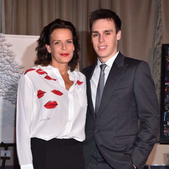 Exclusif - La princesse Stéphanie de Monaco, présidente de Fight Aids Monaco et ambassadrice de l'ONUSIDA, et son fils Louis Ducruet - Ventes aux enchères en faveur de Fight Aids Monaco à l'hôtel Le Meridien Beach Plaza à Monaco, le 1er décembre 2015. ©Bruno Bebert/Olivier Huitel/Pool Restreint/Bestimage