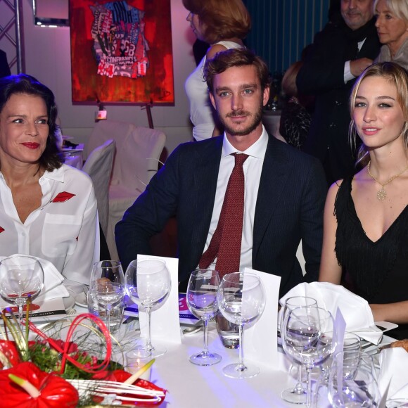 Exclusif - La princesse Stéphanie de Monaco, Pierre Casiraghi et sa femme Beatrice Borromeo - Ventes aux enchères en faveur de Fight Aids Monaco à l'hôtel Le Meridien Beach Plaza à Monaco, le 1er décembre 2015. ©Bruno Bebert/Olivier Huitel/Pool Restreint/Bestimage