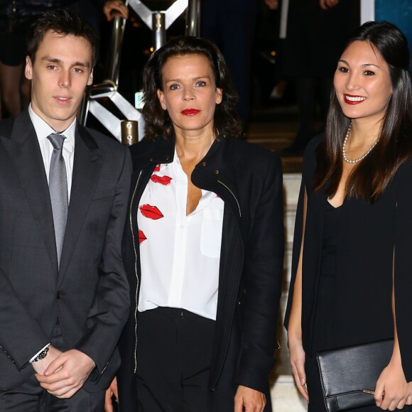 Exclusif - La princesse Stéphanie de Monaco, présidente de Fight Aids Monaco et ambassadrice d'ONUSIDA, son fils Louis Ducruet et sa compagne Marie - Ventes aux enchères en faveur de Fight Aids Monaco à l'hôtel Le Meridien Beach Plaza à Monaco, le 1er décembre 2015. ©Bruno Bebert/Olivier Huitel/Pool Restreint/Bestimage