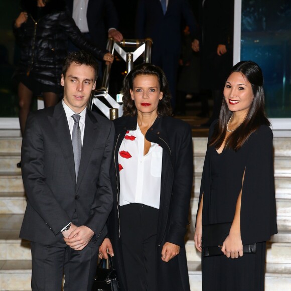 Exclusif - La princesse Stéphanie de Monaco, présidente de Fight Aids Monaco et ambassadrice d'ONUSIDA, son fils Louis Ducruet et sa compagne Marie - Ventes aux enchères en faveur de Fight Aids Monaco à l'hôtel Le Meridien Beach Plaza à Monaco, le 1er décembre 2015. ©Bruno Bebert/Olivier Huitel/Pool Restreint/Bestimage