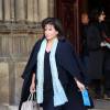 Anne Sinclair aux obsèques de Régine Deforges en l'église de Saint-Germain-des-Prés à Paris le 10 avril 2014