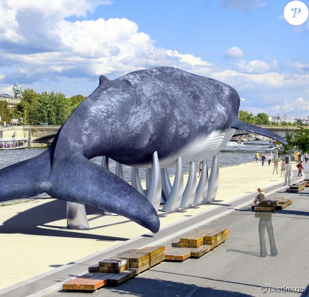 En marge de la COP21, l'opération "La baleine bleue" s'installe à Paris sur le Port du Gros Caillou le 30 novembre 2015.