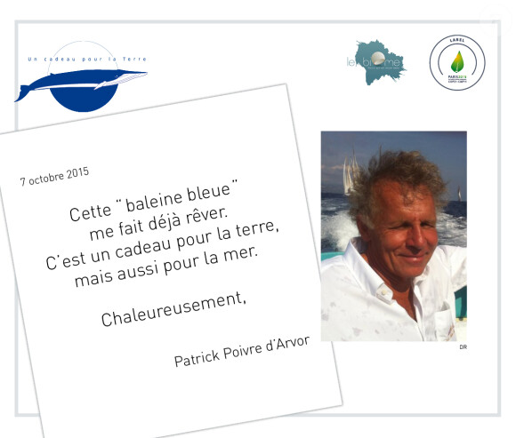 Patrick Poivre d'Arvor - En marge de la COP21 "La baleine bleue" s'installe à Paris et les artistes s'engagent pour soutenir ce projet de l'association "Un cadeau pour la terre" le 30 novembre 2015. Chaque personnalité a signé un engagement de soutient au projet "La baleine bleue".