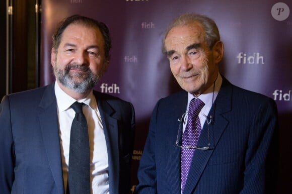 Denis Olivennes et Robert Badinter - Dîner de la FIDH (Fédération International des Droits de l'Homme) à l'Hôtel de Ville de Paris le 8 décembre 2015.