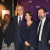 Angelique Kidjo, Karim Lahidji (President de la FIDH), Anne Hidalgo, Denis Olivennes et Mokhtar Trifi, (Prix Nobel de la Paix, President d'honneur de la Ligue tunisienne des Droits de l'homme) - Dîner de la FIDH (Fédération International des Droits de l'Homme) à l'Hôtel de Ville de Paris le 8 décembre 2015.