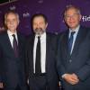 Karim Lahidji (President de la FIDH), Denis Olivennes et Mokhtar Trifi, (Prix Nobel de la Paix, President d'honneur de la Ligue tunisienne des Droits de l'homme) - Dîner de la FIDH (Fédération International des Droits de l'Homme) à l'Hôtel de Ville de Paris le 8 décembre 2015.