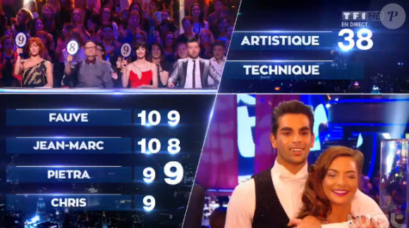 Priscilla et Christophe Licata lors de la finale de Danse avec les stars 6, sur TF1, le mercredi 23 décembre 2015