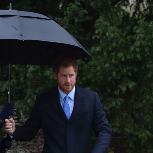 Le prince Harry sur le chemin de l'église St Mary Magdalene le 25 décembre 2015 à Sandringham, à l'occasion de la messe de Noël.