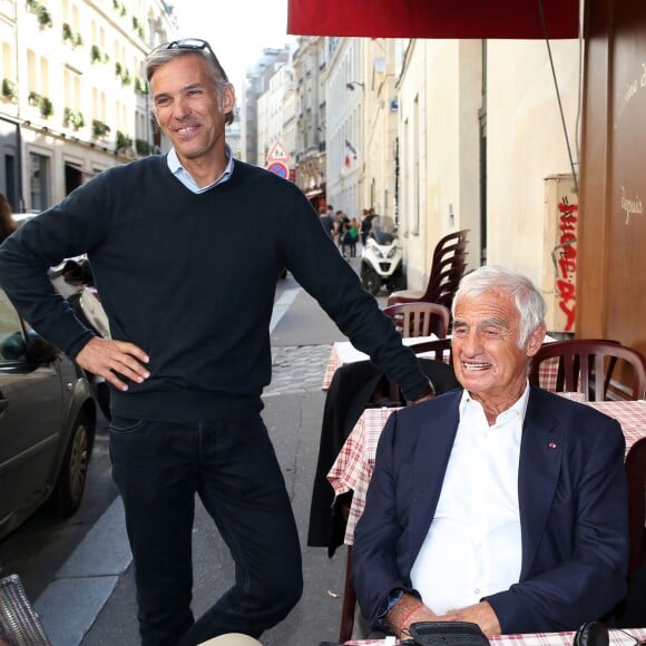 Exclusif - Prix spécial - no web - Paul Belmondo, Jean-Paul Belmondo - Tournage du documentaire produit par Cyril Viguier et Paul Belmondo sur son père Jean-Paul au restaurant du Petit Saint-Benoît à Paris © Sebastien Valiela