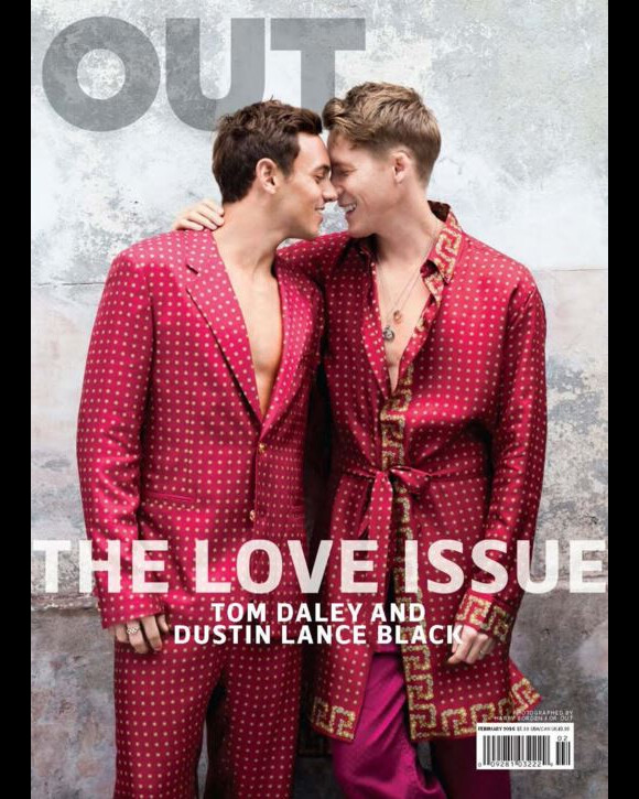 Tom Daley et Dustin Lance Black en  couverture de OUT magazine, Love Issue. Février 2016