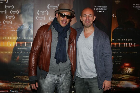 JoeyStarr, Julien Seri (réalisateur) - Avant-première du film "Night Fare" au cinéma Publicis à Paris le 11 janvier 2016.