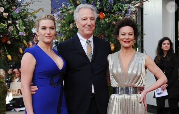 Alan Rickman avec Kate Winslet et Helen McCrory à la première de A Little Chaos (Les Jardins du roi), son second film en tant que réalisateur, à Londres, le 13 avril 2015
