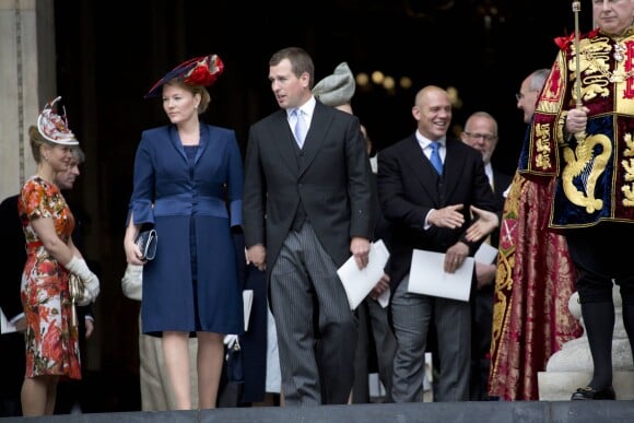 Peter Phillips et sa femme Autumn lors de la messe du jubilé de diamant d'Elizabeth II en la cathédrale Saint Paul, le 5 juin 2012 à Londres.