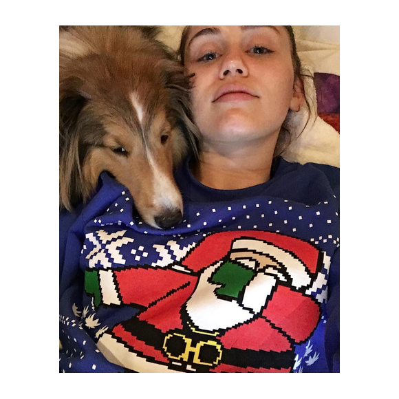 Miley Cyrus a publié une photo avec l'un de ses chiens sur sa page Instagram au mois de décembre 2015.