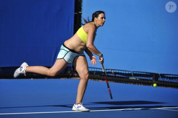 Marion Bartoli à l'entraînement avant le Tournoi des Légendes à Melbourne, le 24 janvier 2015