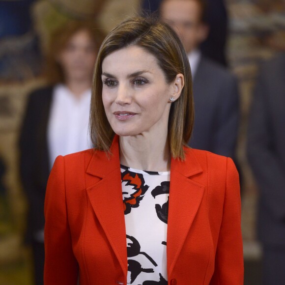 La reine Letizia d'Espagne lors d'une audience au Palais royal Zarzuela à Madrid. Le 26 janvier 2016