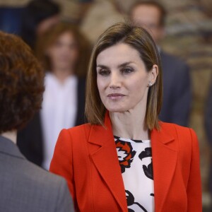 La reine Letizia d'Espagne lors d'une audience au Palais royal Zarzuela à Madrid. Le 26 janvier 2016