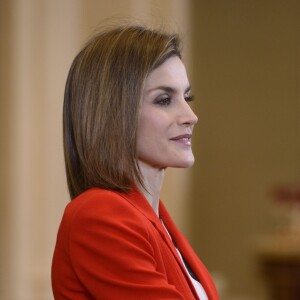 La reine Letizia d'Espagne lors d'une audience au Palais royal Zarzuela à Madrid. Le 26 janvier 2016