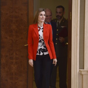 La reine Letizia d'Espagne lors d'une audience au Palais royal Zarzuela à Madrid. Le 26 janvier 2016