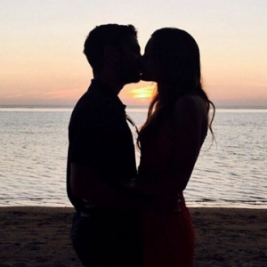 Marine Lorphelin et Christophe à Tahiti le 25 décembre 2015.