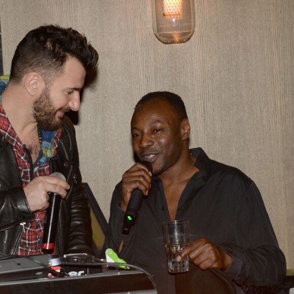 Exclusif - Michaël Youn et MC Solaar à l'after-party du dernier concert des "Enfoirés" au Victoria 1836 à Paris le 25 janvier 2016 © Rachid Bellak