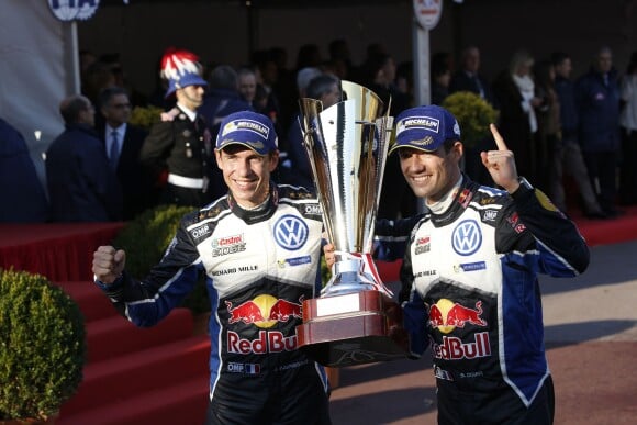 Sébastien Ogier et Julien Ingrassia vainqueurs du 84e Rallye de Monte-Carlo, le 24 janvier 2016 à Monaco © Jean-Charles Vinaj / Pool Monaco