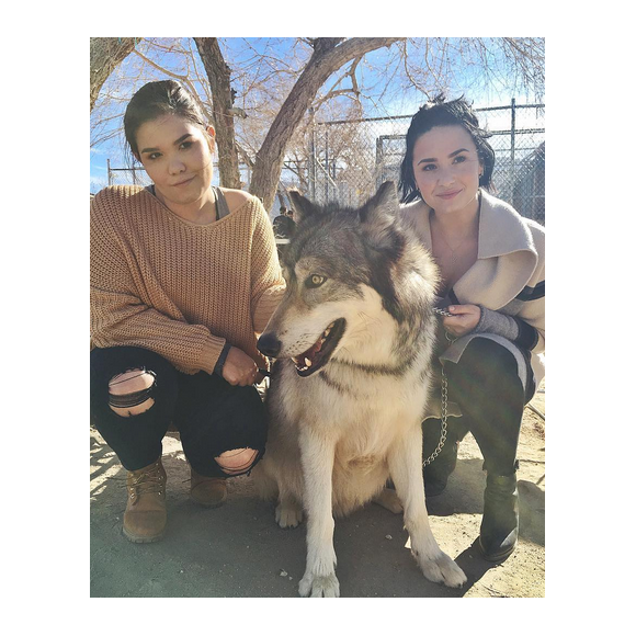 Demi Lovato et sa demi-soeur Madison de la Garza passent la journée au refuge de Wolf Moutains pour le 36e anniversaire de l'acteur Wilmer Valderrama qui fréquente la popstar depuis six ans. Photo publiée sur Instagram, le 31 janvier 2016.