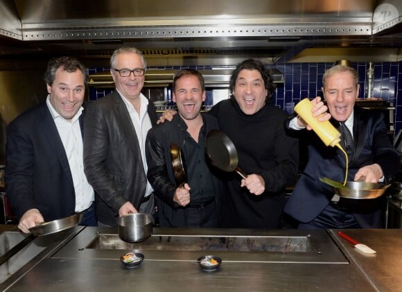 Exclusif - Benjamin Patou, Thierry Beguet, Adrian Jossa, Gaston Acurio et Tony Gomez - Inauguration du restaurant et cabaret péruvien "Manko" de la star mondiale de la cuisine sud-américiane Gastón Acurio au 15 avenue Montaigne à Paris le 5 février 2016. ©Rachid Bellak/Bestimage