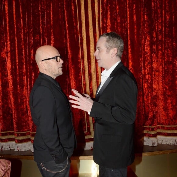 Exclusif - Pascal Obispo et Garou - Inauguration du restaurant et cabaret péruvien "Manko" de la star mondiale de la cuisine sud-américiane Gastón Acurio au 15 avenue Montaigne à Paris le 5 février 2016. ©Rachid Bellak/Bestimage