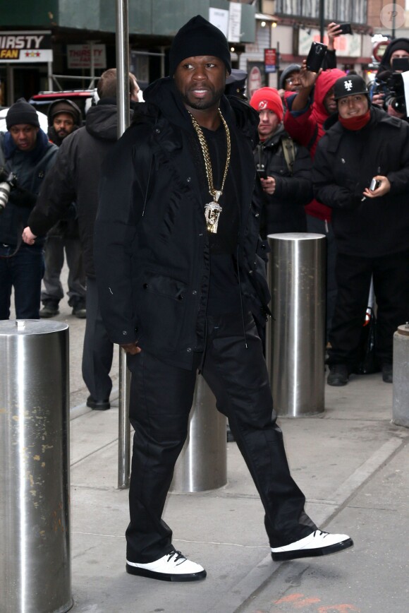 50 Cent arrive au Madison Square Garden pour la présentation de la collection Season 3 de Kanye West. New York, le 11 février 2016.