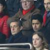 Nicolas Sarkzoy, son fils Pierre Sarkozy et Nasser Al-Khelaïfi - People au match de football PSG - Lille au Parc des Princes le 13 février 2016 © Cyril Moreau / Bestimage