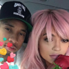 Tyga et Kylie Jenner, coiffée en rose, se baladent en hélicopter au-dessus de New York. Le 14 février 2016.